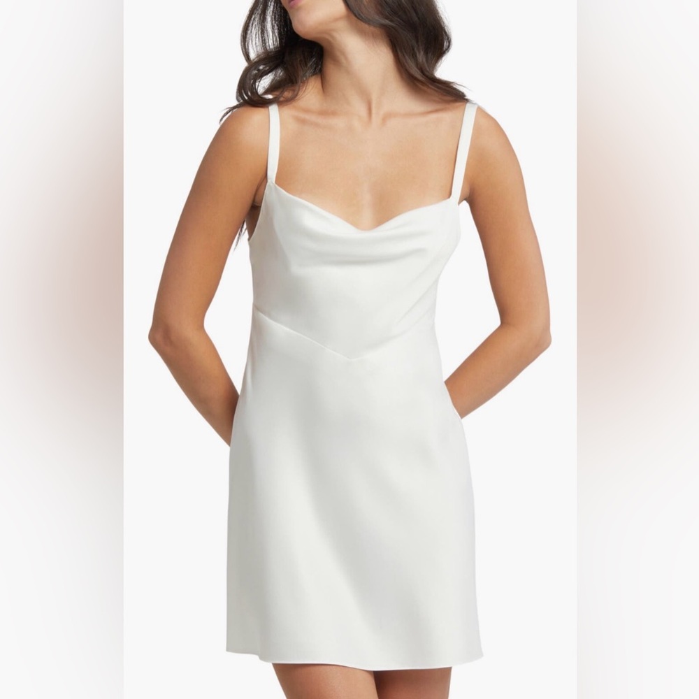 White Satin Slip Dress with Cowl Neck
